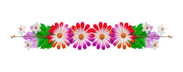 Flowers made of colorful paper used for decoration isolated on white