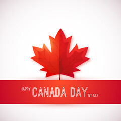 1st July, Canada Day. Design template with red maple leaf. Happy Canada day greeting card. Vector background.