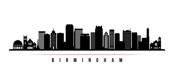 Birmingham skyline horizontal banner. Black and white silhouette of Birmingham, Alabama. Vector template for your design.
