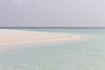 A desert island with a white sand in the Indian ocean (Ari Atoll, Maldives, Asia)