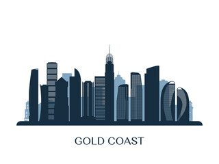 Fototapeta premium Gold Coast skyline, monochrome silhouette. Vector illustration.