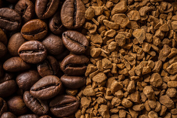 background from coffee beans and sublimated coffee