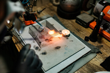 close-up. The jeweler makes a silver ring. On the island of Bali. Indonesia