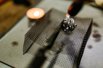 close-up. The jeweler makes a silver ring. On the island of Bali. Indonesia