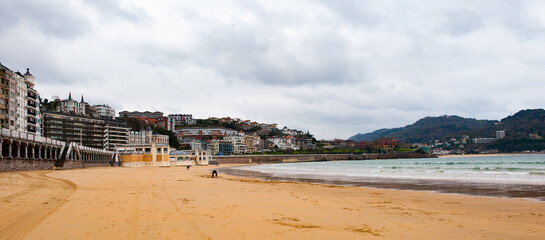 It's Cantabrian Sea sandy beach, San Sebastian, Basque Country, Spain