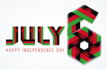 July 6, Independence Day of Malawi congratulatory design with malawian flag elements. Vector illustration.