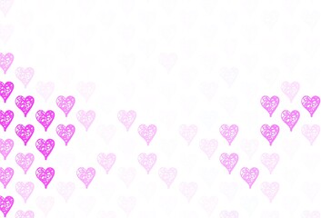 Light Purple, Pink vector pattern with colorful hearts.