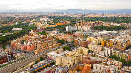Aerial view of the Ostiense district in Rome.