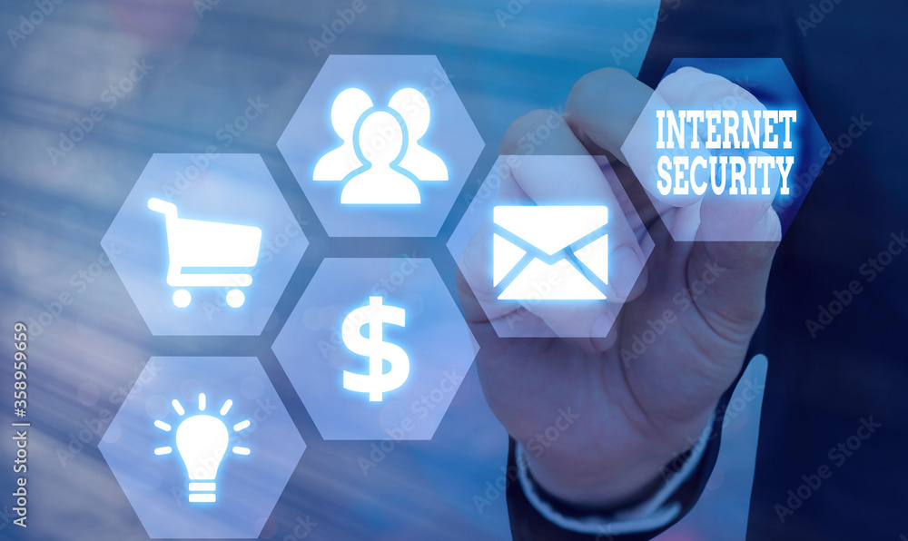 Poster handwriting text internet security. conceptual photo process to protect against attacks over the int