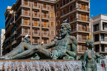 It's Statue on the fountain on the Virgen Square in Valencia, Spain