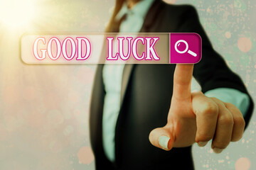 Conceptual hand writing showing Good Luck. Concept meaning expressing hope for someone to be...