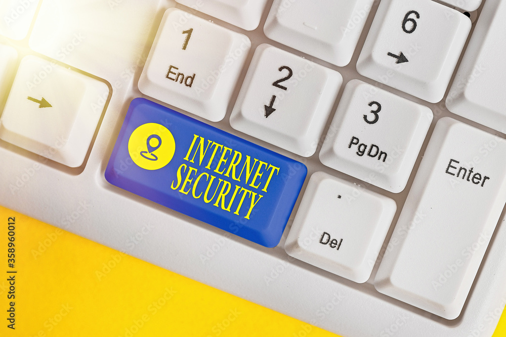 Poster writing note showing internet security. business concept for process to protect against attacks over