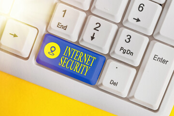 Writing note showing Internet Security. Business concept for process to protect against attacks over the Internet