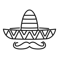 Mexican sombrero mustache icon. Outline mexican sombrero mustache vector icon for web design isolated on white background