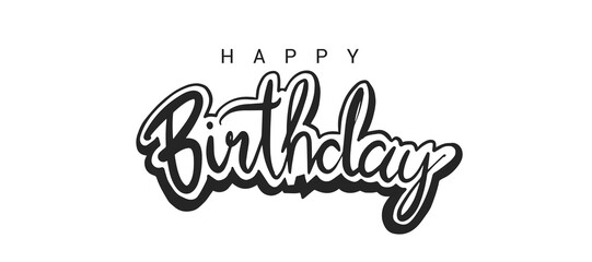 Happy Birthday lettering text banner, black color. Vector illustration.