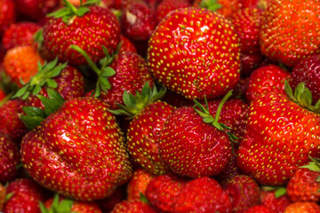 background of large strawberries macro