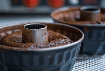 Chocolate cakes in a metal cooking forms