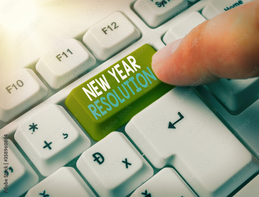 Poster writing note showing new year resolution. business concept for listing of goals and change with dete