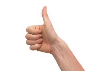 A male hand pointing the thumb up