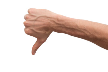A male hand thumbs down