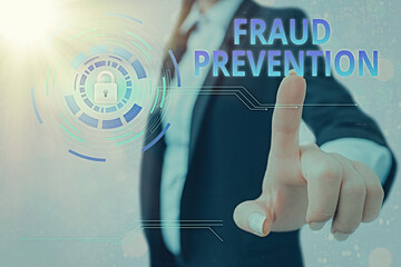 Text sign showing Fraud Prevention. Business photo showcasing to secure the enterprise and its processes against hoax