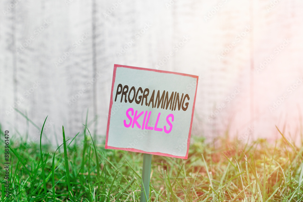 Poster word writing text programming skills. business photo showcasing expertise required to program accord