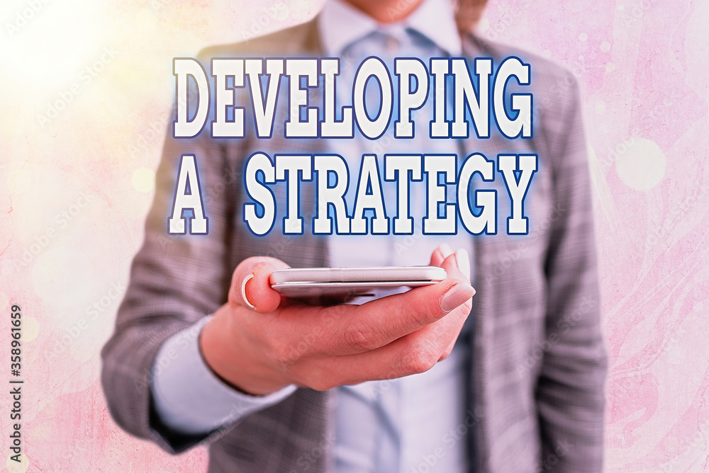 Poster conceptual hand writing showing developing a strategy. concept meaning discussing the ideas for new 