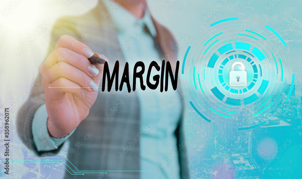 Poster conceptual hand writing showing margin. concept meaning extra amount of something that can be used a