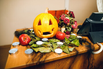 Close up preparation Halloween decor for the celebration
