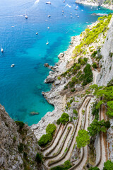 Italy, Campania, Capri - 14 August 2019 - View of via Krupp from the gardens of Augustus
