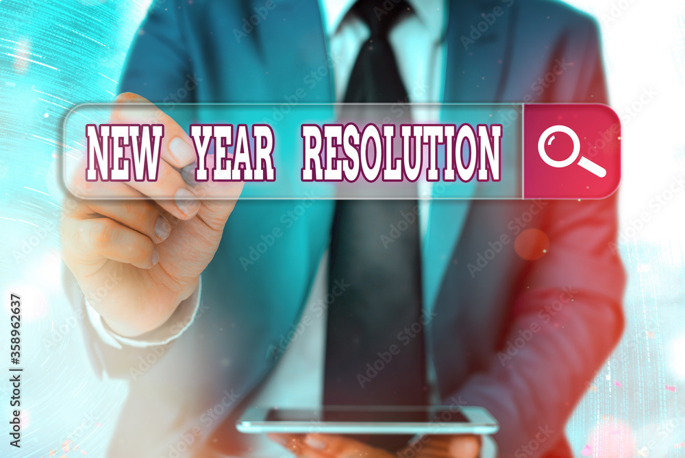 Poster writing note showing new year resolution. business concept for listing of goals and change with dete