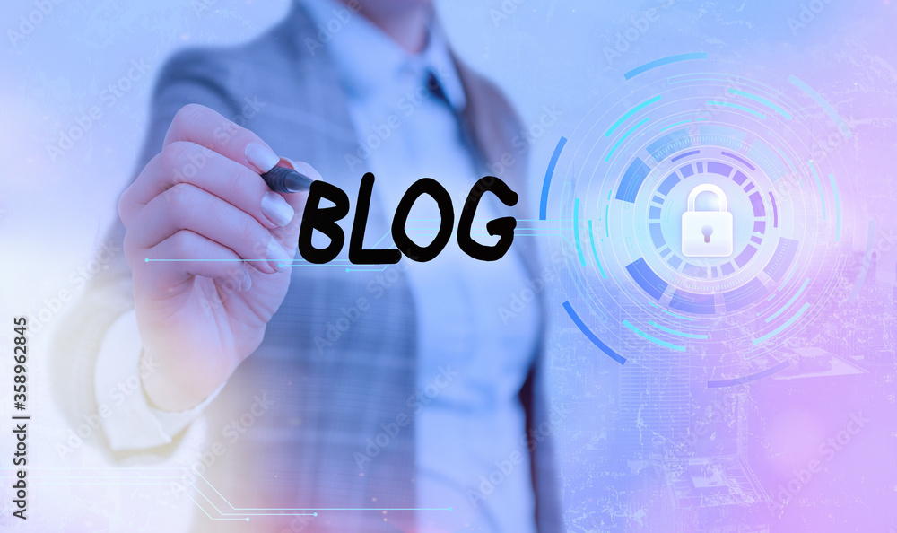 Aufkleber conceptual hand writing showing blog. concept meaning platform where writer share their views on an 