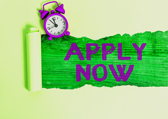 Word writing text Apply Now. Business photo showcasing urging everybody to send an application...