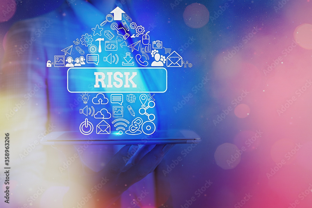 Poster text sign showing risk. business photo text implies future uncertainty about deviation from expected