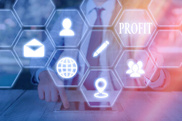 Writing note showing Profit. Business concept for the difference between the amount earned and the...