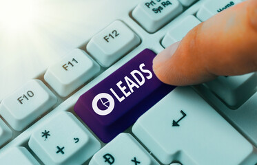 Conceptual hand writing showing Leads. Concept meaning demographic information of customer...