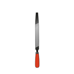 Metal file with a red handle. Hand tool locksmith. Image isolated on a white background.