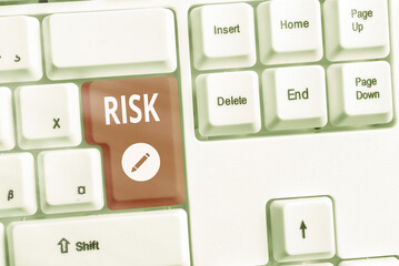 Conceptual hand writing showing Risk. Concept meaning implies future uncertainty about deviation...