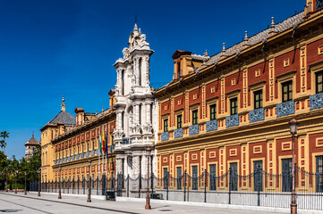 Fototapeta na wymiar It's San Telmo Palace, Seville, Spain. Seat of the presidency of the Andalusian Autonomous Government.