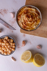 Traditional hummus with chickpeas, olive oil and lemon