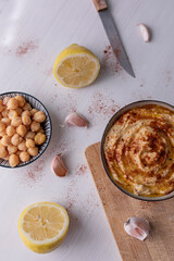 Traditional hummus with chickpeas, olive oil and lemon