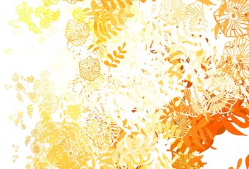 Light Orange vector elegant wallpaper with leaves, flowers.