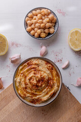Traditional hummus with chickpeas, olive oil and lemon