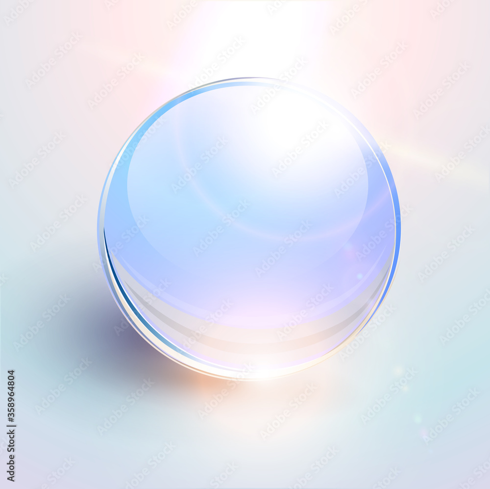 Poster background with shiny blue sphere, 3d glossy ball dynamic vector illustration.