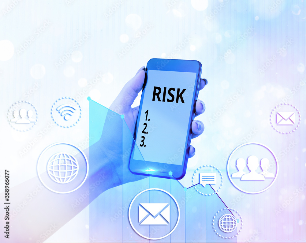 Poster handwriting text writing risk. conceptual photo implies future uncertainty about deviation from expe