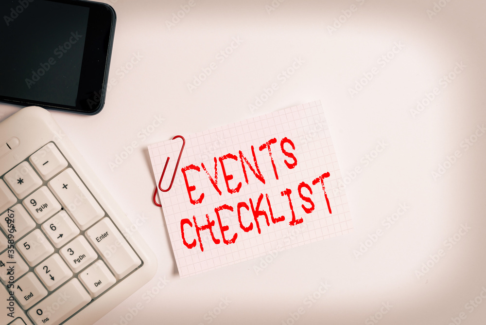 Aufkleber handwriting text events checklist. conceptual photo invaluable tool for successfully managing your a