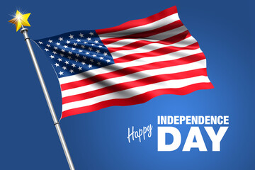 Illustration of a Stars and Stripes waving in the blue sky, celebrating Independence Day, created in 3d rendering_2