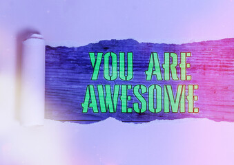 Word writing text You Are Awesome. Business photo showcasing Motivation, appreciation, admiration,...
