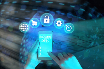Writing note showing Programming Skills. Business concept for expertise required to program...