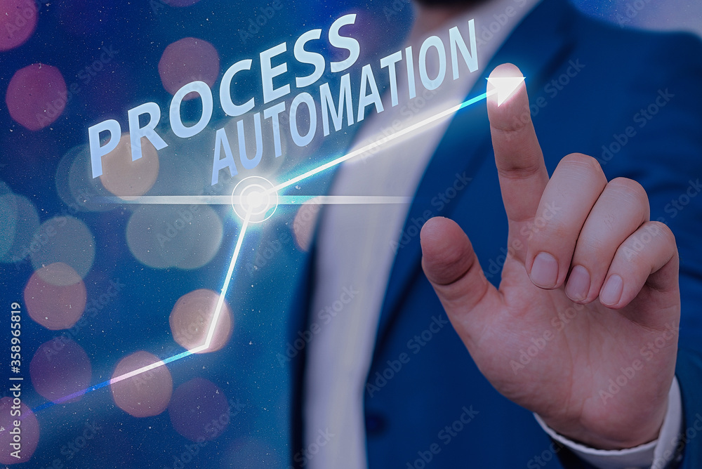 Poster writing note showing process automation. business concept for the use of technology to automate busi